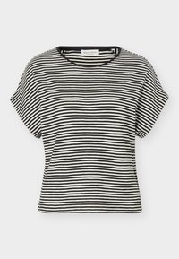 Μπλούζα με κοντά μανίκια, οριζόντιες ασπρόμαυρες ρίγες, στρογγυλή λαιμόκοψη και άνετη εφαρμογή.