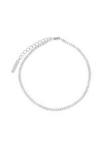 Bracciale in argento con design a catena a maglie piccole, dotato di catena di estensione regolabile e di una targhetta piatta per la personalizzazione.