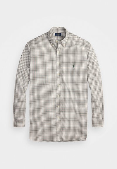 Πουκάμισο με μακριά μανίκια, με καρό σχέδιο σε μπεζ, καφέ και πράσινους τόνους και μικρό πράσινο κεντημένο λογότυπο στο στήθος.