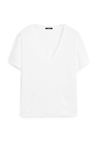 FLOWING V-NECK WITH SHORT SLEEVES - T-shirt basic - white