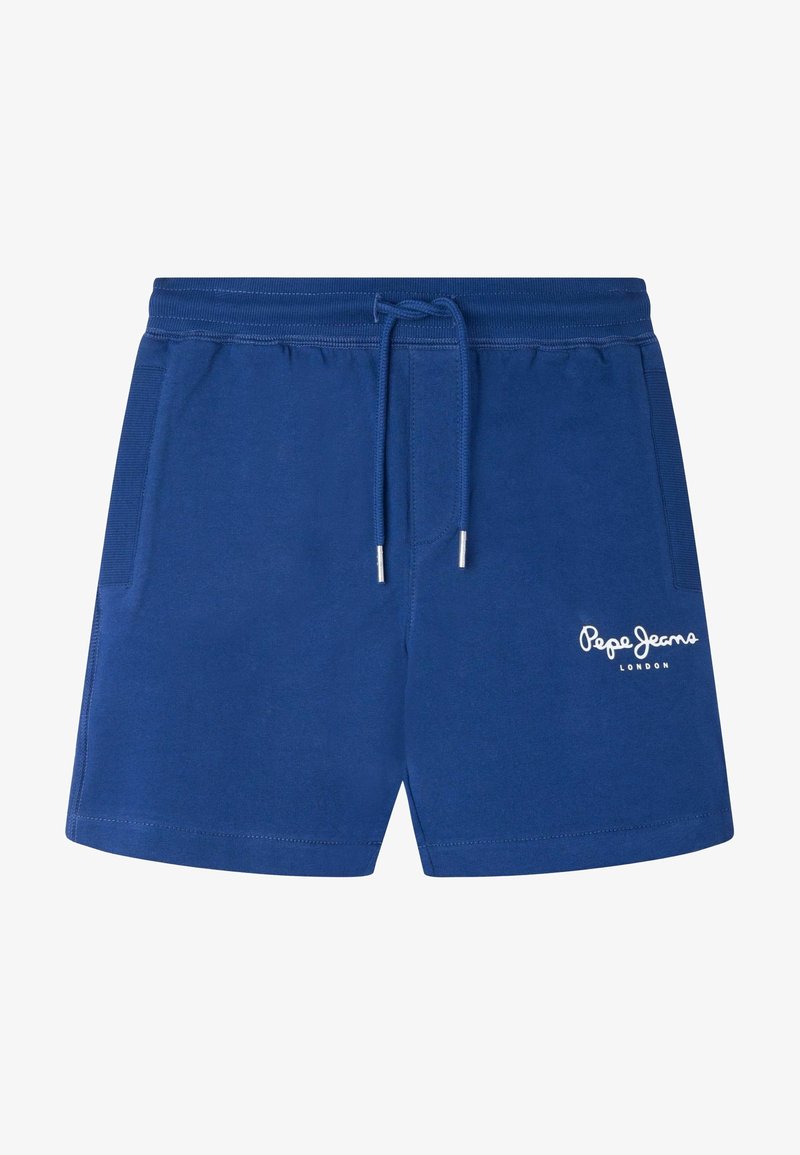 Short bleu à cordon avec poches latérales, taille élastique et logo blanc "Pepe Jeans London" sur la partie inférieure gauche de la jambe.