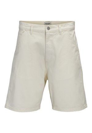 Shorts beige mi-longueur avec poches avant, passants de ceinture et fermeture par bouton, fabriqués par Jack & Jones.