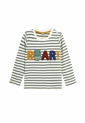 JoJo Maman Bébé ROAR APPLIQUE - REGULAR FIT - Pitkähihainen paita - khaki ecru stripe