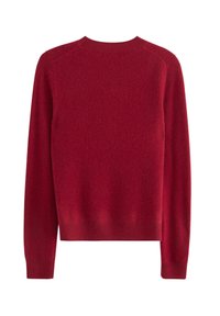 Rød strikket sweater med rund halsudskæring, lange ærmer og ribbet kant. Fremstillet af blødt materiale med en let struktureret overflade.