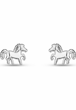 Sterling silver earrings shaped like galloping horses, featuring detailed manes and tails, with a polished, shiny finish.