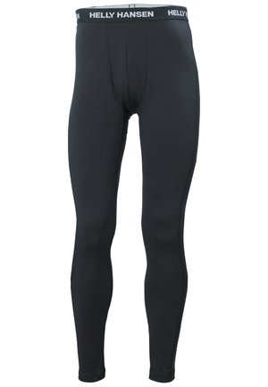 Czarne legginsy wykonane z elastycznego materiału o dopasowanym kroju. Posiadają szeroki pas z logo "Helly Hansen" w białym kolorze.