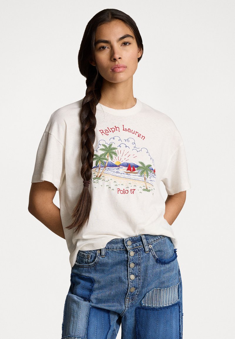 Polo Ralph Lauren BEACH MOTIF EMBROIDERED TEE - Print T-shirt - antique cream