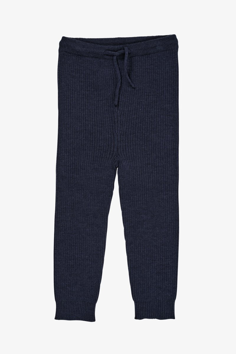 Leggings a coste blu navy realizzati in materiale morbido, dotati di una vita elastica con cordino. Design con gambe affusolate e polsini aderenti.