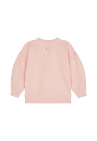 Różowy sweatshirt z bufkami i ściągaczami. Posiada małe logo z tyłu na szyi. Wykonany z miękkiego materiału bawełnianego o gładkiej fakturze.