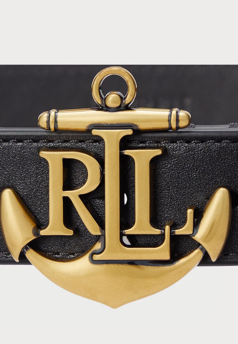 Ralph Lauren Black Leather Belt with Gold Anchor RL Plaque Buckle Lauren Ralph Lauren Leather Belts for Women for sale | eBay main image 4