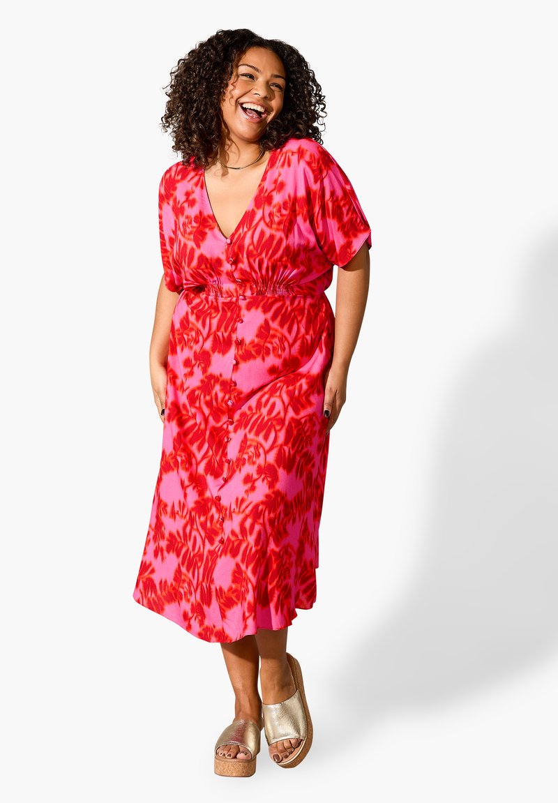 Live Unlimited London BLURRED FLORAL PRINT SHIRRED WAIST DR