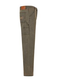 Groene katoenen broek met een rechte pasvorm, voorzien van een achterzak, logo-opdruk en zichtbare stiksels.