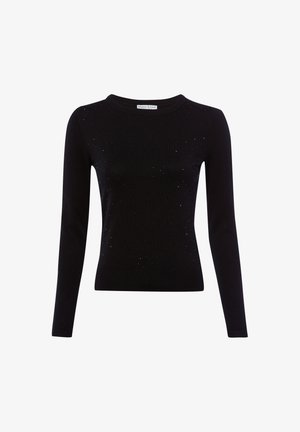 Pull noir ajusté à manches longues avec de petites décorations discrètes scintillantes et un col rond.