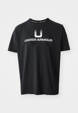Black cotton t-shirt featuring a crew neck and short sleeves. Centered white "UNDER ARMOUR" logo with stylized "U" above.