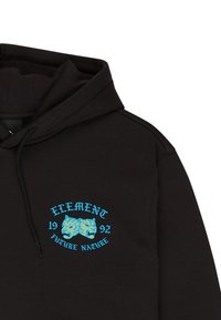 Felpa nera con grafiche blu di due teste di animali e testo "ELEMENT 1992 FUTURE NATURE" sul petto, dotata di cappuccio con cordino.