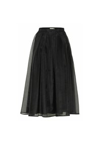 Gonna nera con un design a pieghe, realizzata in un materiale trasparente. Presenta un elastico in vita e una silhouette fluida.