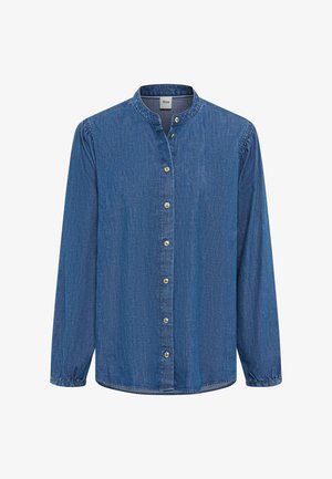 Chemise en jean bleu à boutons, manches longues, col mao, poignets froncés, de la marque Brax.