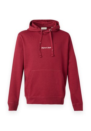 Rote Baumwollkapuzenjacke mit einer frontalen Kängurutasche, Zugkordelkapuze, gerippten Bündchen und gesticktem "Originals Studio"-Logo auf der Brust.