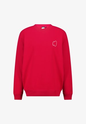 Rode sweatshirt van katoen, met een ronde hals, lange mouwen, geribde manchetten en een wit logo-ontwerp op de voorkant.