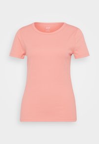 Kortermet t-skjorte med rund hals i lett ribbet, korallfarget stoff. Har en tettsittende fasong og minimal søm for en jevn finish.