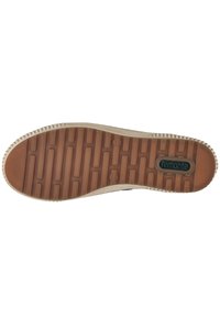 Semelle de chaussure Remonte, présentant une base en caoutchouc marron avec des rainures verticales et un côté beige. Le logo est visible sur la surface de la semelle.