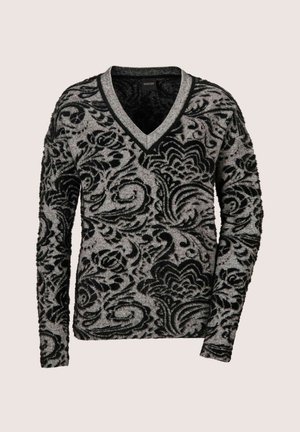 MADELEINE, MADELEINE PULLOVER JACQUARD-PULLOVER MIT V-AUSSCHNITT - Strickpullover - stone gray   melange   black