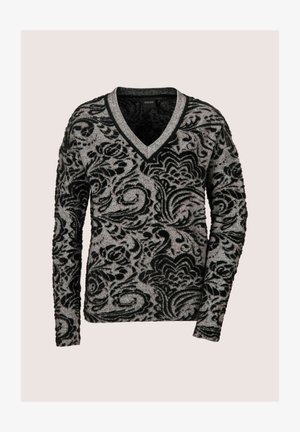 MADELEINE, MADELEINE PULLOVER JACQUARD-PULLOVER MIT V-AUSSCHNITT - Strickpullover - stone gray melange black