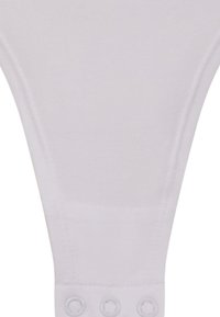 Body in cotone bianco con una texture liscia, dotato di chiusura a pressione sul fondo e design aderente.