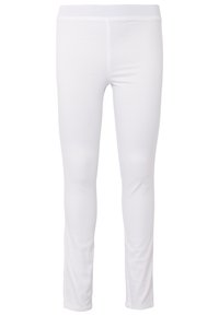 Witte leggings van zachte, rekbare stof met een comfortabele tailleband; aansluitend ontwerp zonder zichtbare patronen of hardware.