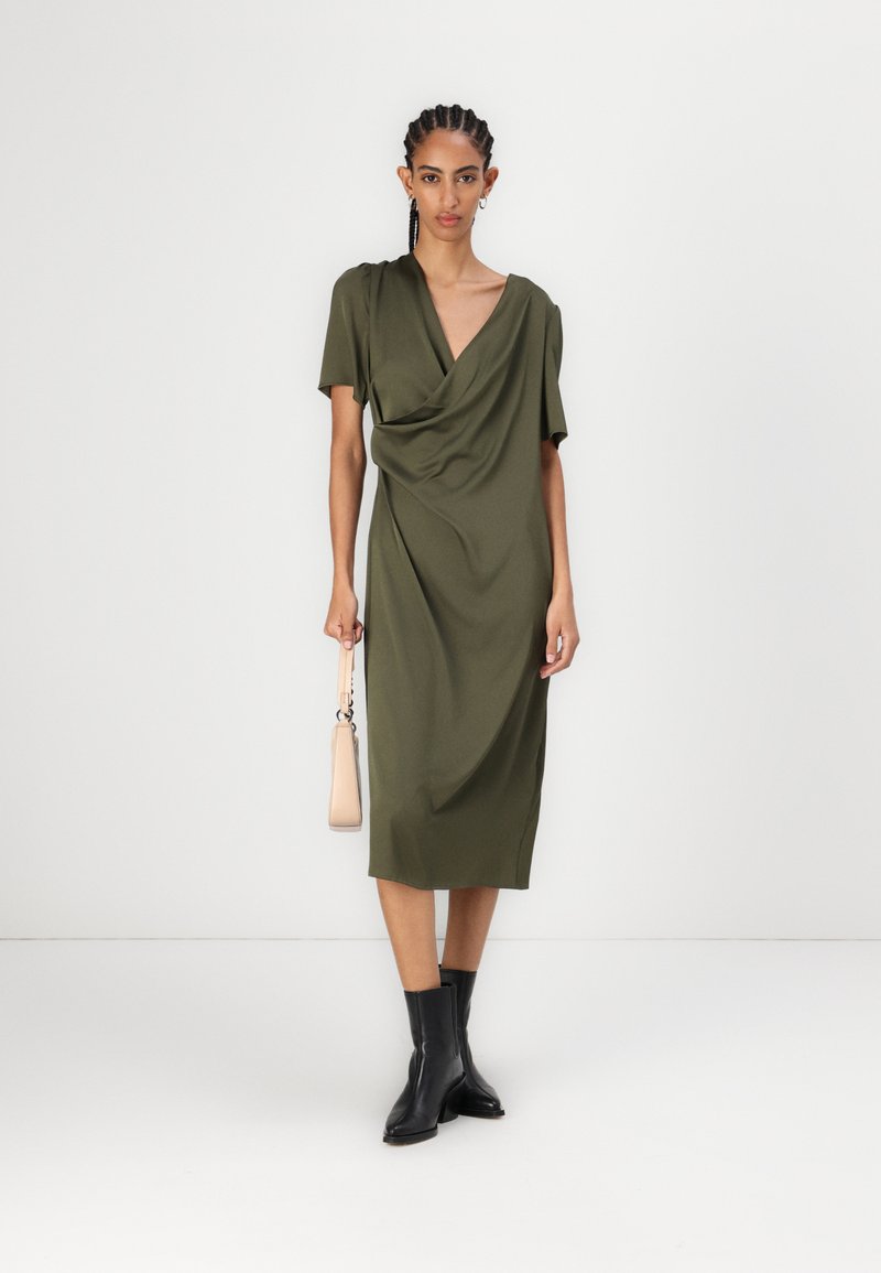 knee length dresses for ladies Plus Size Mother of the Bride A-Line Floor-Length Dress with V-Neck and  Half Sleeves main image 0