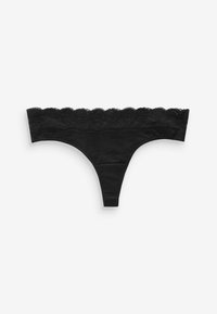Zwarte slip met een geschulpte kantelastiek. Zachte stof en een ontwerp met minimale bedekking, met een zachte textuur overal.