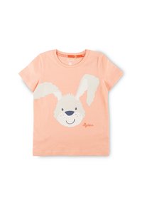 Light pink cotton T-shirt featuring a large white rabbit face graphic with floppy ears, round black eyes, and a smiling mouth.