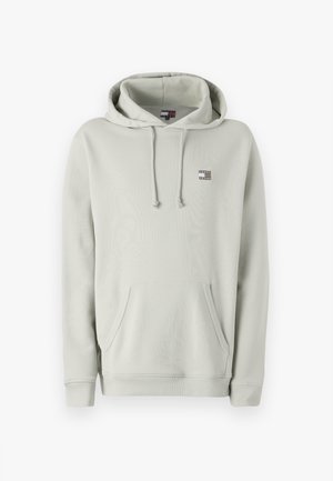 Haut de sweatshirt gris clair en mélange de coton doux, avec une grande poche avant, une capuche avec cordon de serrage et un petit patch logo sur la poitrine.