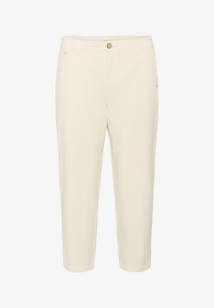 Cremfarbene, cropped Hose aus leichtem Stoff mit Knopfverschluss, vorderen Taschen und geradem Bein.