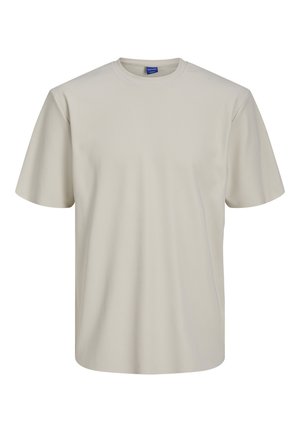 Lichtbeige t-shirt met korte mouwen, gemaakt van een structuurgaren. Heeft een ronde halslijn en een ontspannen pasvorm zonder zichtbare logo's of patronen.
