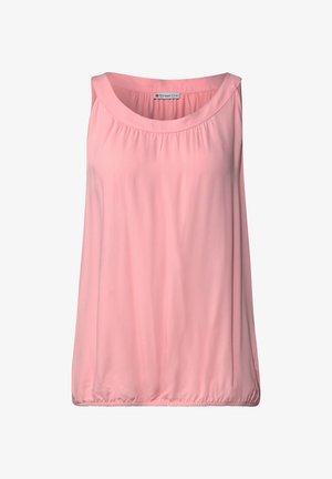 Ljusrosa ärmlös topp i mjukt tyg, med rund halsringning och rynkad detalj vid axlarna, i en luftig passform.