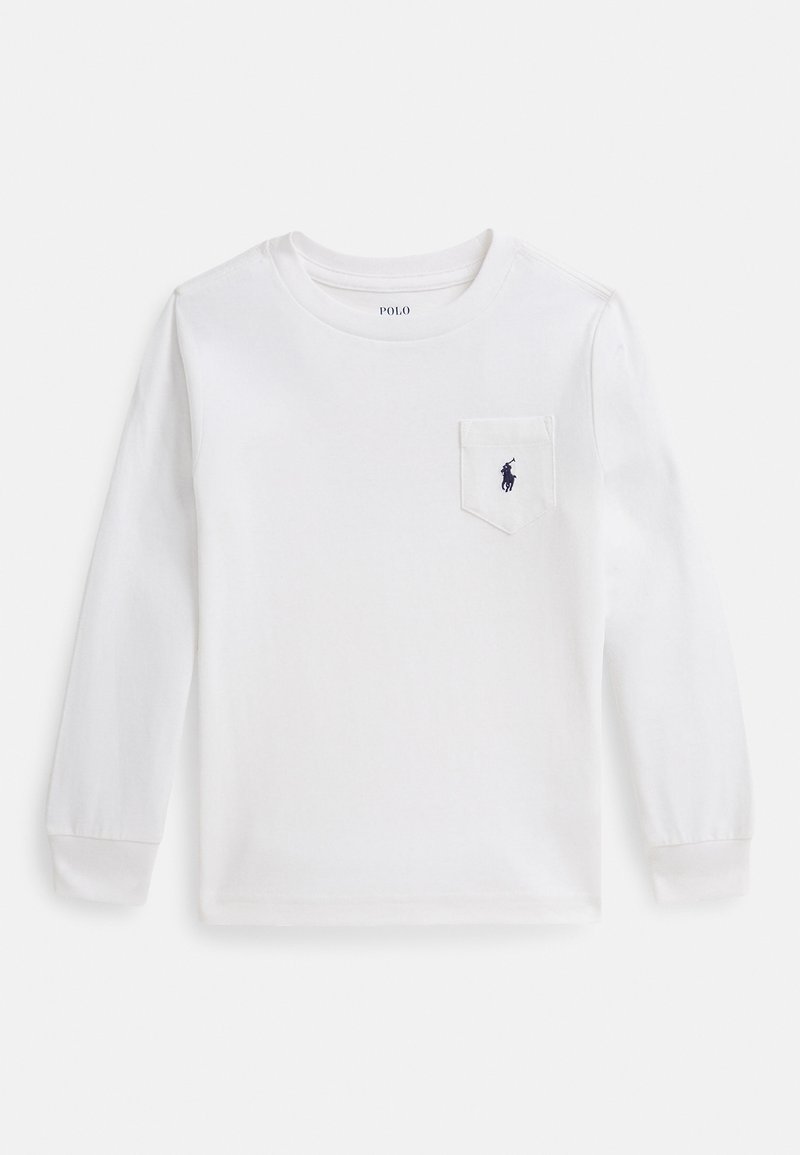 Λευκό μακρυμάνικο T-shirt από βαμβάκι, με τσέπη στο στήθος και μικρό κεντημένο λογότυπο. Απαλή υφή και κλασικός στρογγυλός γιακάς.