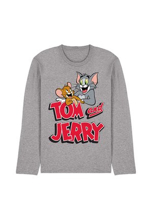 Gray long-sleeve shirt featuring Tom the cat hugging Jerry the mouse with large red "Tom and Jerry" text below the characters.