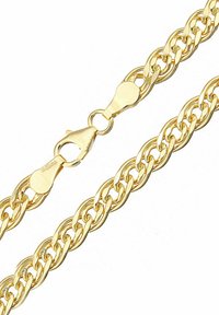 Collana in oro con maglie intrecciate, dotata di un gancio a mosca per la chiusura. Finitura liscia e lucente senza pattern visibili.
