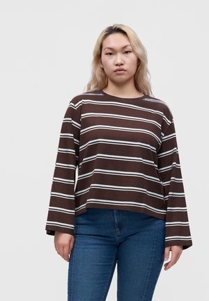 ONLY Carmakoma, CARFREJA STRIPE WIDE SLEEVE - Camiseta de manga larga - coffee bean/ballad blue