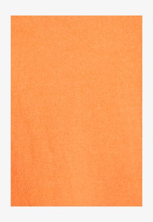 Strickstoff in einem sanften, hellen Orangeton mit einer glatten Textur und subtiler Dehnbarkeit, der ein gleichmäßiges, gleichförmiges Muster aufweist.