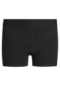 Boxers noirs en tissu doux, avec un design sans coutures et une taille élastique portant le nom de la marque en relief.