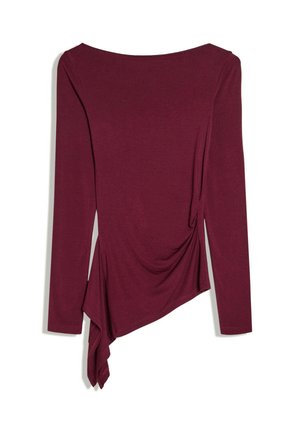 Bershka, ASYMMETRIC GATHERED LONG SLEEVE - T-SHIRT - Long sleeved top - dark red