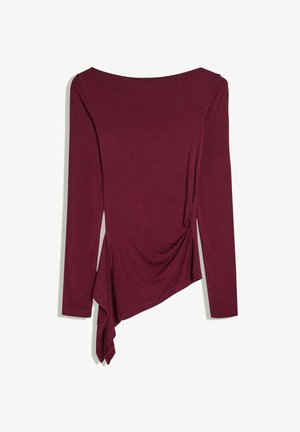 Bershka, ASYMMETRIC GATHERED LONG SLEEVE - T-SHIRT - Long sleeved top - dark red
