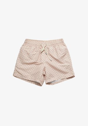 Shorts rosa chiaro con un motivo geometrico, vita elasticizzata e coulisse. Realizzati in tessuto traspirante, presentano una vestibilità comoda e tasche laterali.