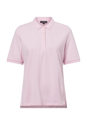 Helles rosa Poloshirt mit klassischem Kragen, kurzen Ärmeln und einer Knopfleiste mit vier Knöpfen. Weiches Baumwollmaterial, lässige Passform.