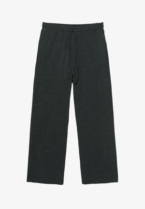 Ciemnoszare dzianinowe spodnie szerokie z elastycznym pasem i troczkiem, w casualowym i wygodnym stylu.