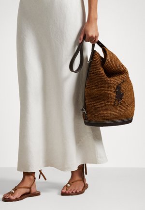 Polo Ralph Lauren Pony Raffia Bellport Sling Bucket Bag - Handtasche - toasted almond/chocolate