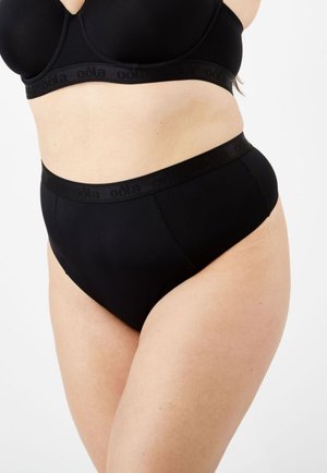 Zwarte hooggetailleerde onderbroek met een gladde textuur en een logo-elastische band. Heeft een klassieke snit en een naadloos ontwerp voor comfort.