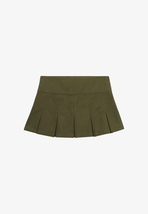 Bench, BENCH X SUPERDRY & CO BENCH LOGO PLEATED PEACHED MINI SKIRT - Gonna a pieghe - light olive moonbeam